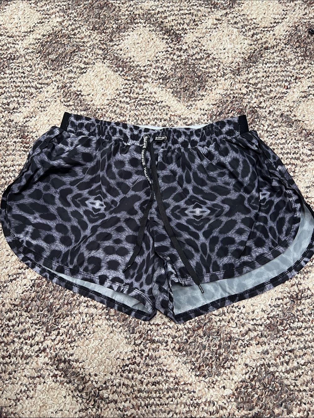 Women’s Black Gray Animal Print Running Shorts